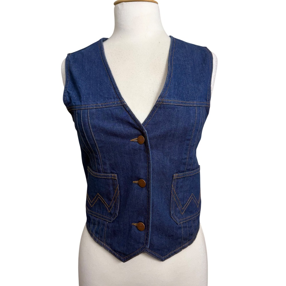 Wrangler Womens Dark Wash Denim Western Vest Blue 100% Cotton Small
